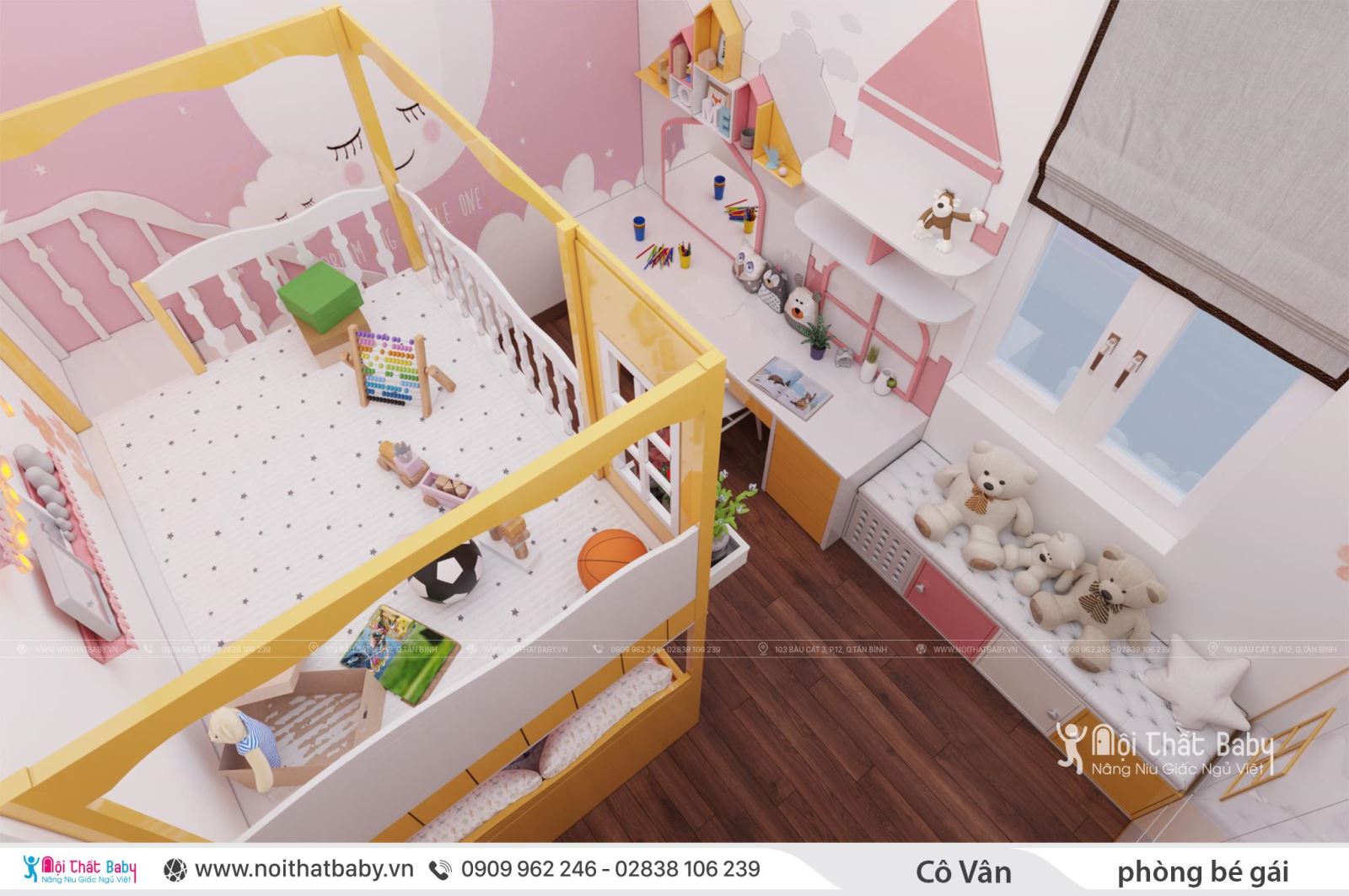 Giường tầng hiện đại dành cho bé gái 